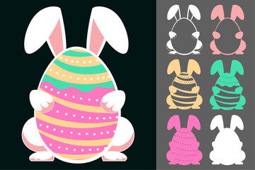 Easter Bunny with Egg Papercut Vector Set – Cute Laser Cut SVG Design for Cricut, Silhouette, DIY Crafts and Holiday Decorations