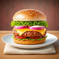 Delicious Gourmet Burger Loaded Fresh Ingredients Flavorful Toppings Juicy Patty Crispy Lettuce Melted Cheese