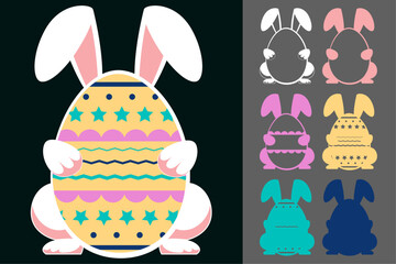 Easter Bunny with Egg Papercut Vector Set – Cute Laser Cut SVG Design for Cricut, Silhouette, DIY Crafts and Holiday Decorations