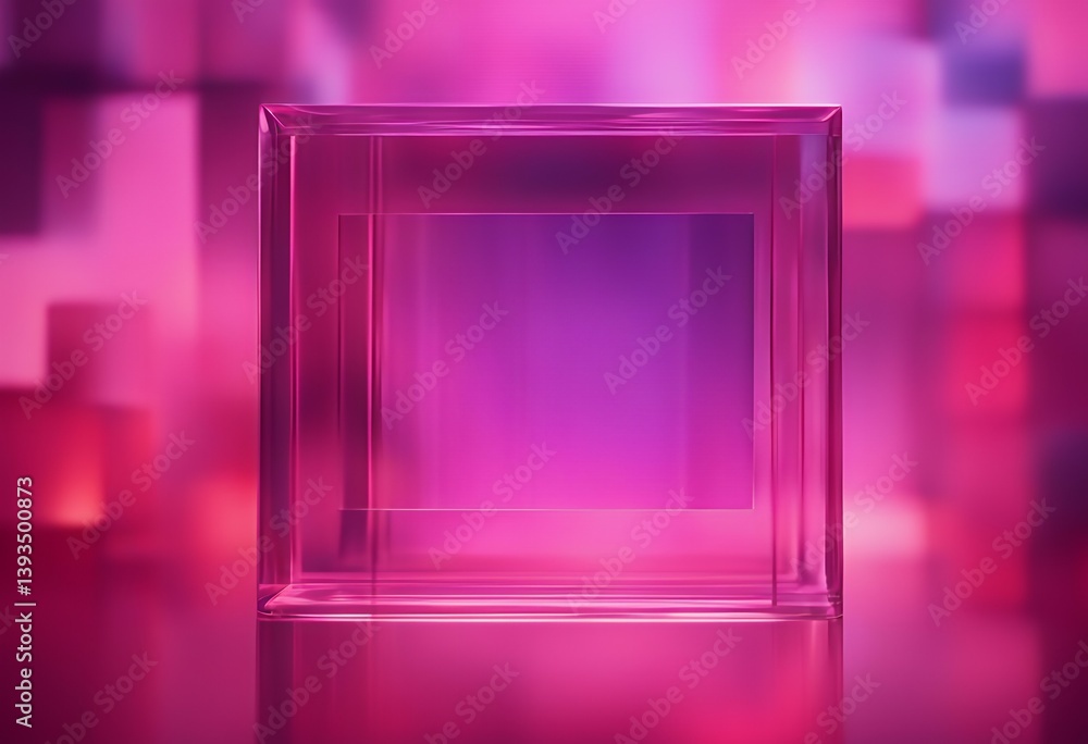 Poster abstract square translucent simple render gradient pink geometric violet 3d glass background red sha