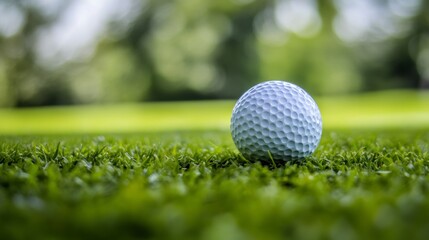 Obraz premium Close-up of a golf ball resting on a lush green fairway.