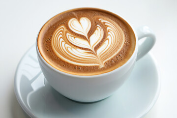 Top View of Cappuccino with Creamy Foam in White Saucer