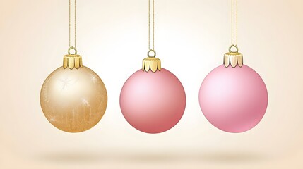 Elegant Gold and Pink Christmas Ornaments Hanging