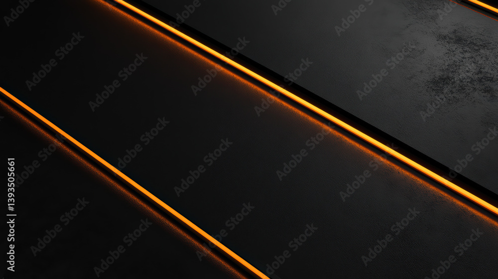 Poster sleek lines and modern texture: abstract composition of diagonal lines in orange against a black bac