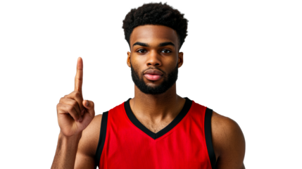 Confident african american basketball player showing one finger, cut out transparent