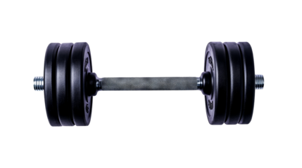 Heavy black dumbbell for workout, isolated, fitness, cut out transparent