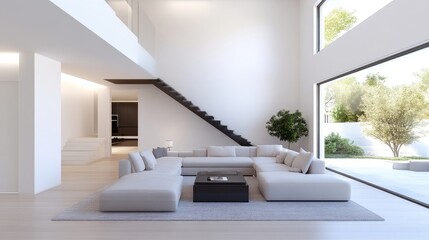 Fototapeta premium Modern open-plan living area with expansive windows