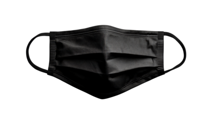 Black Medical Mask for protection, close-up fabric texture , cut out transparent