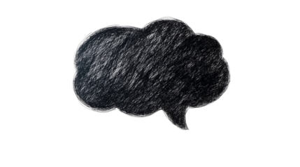 Hand-drawn speech bubble on black background, sketched thought , cut out transparent