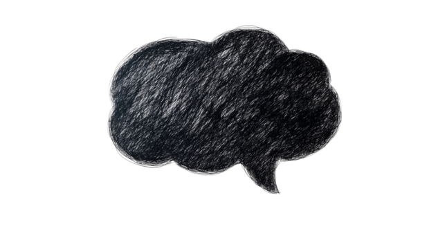 Hand-drawn speech bubble on black background, sketched thought , cut out transparent