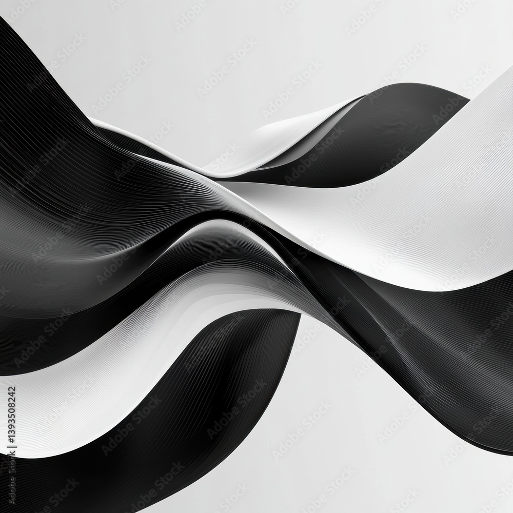 Poster Flowing abstract black and white waves create smooth motion in a minimal design emphasizing high contrast in dynamic form