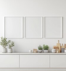Minimalist Kitchen Mockup with Blank Frames