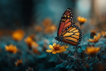 Fototapeta premium Monarch Butterfly on Yellow Flowers