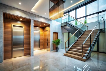 Obraz premium Stunning Contemporary Home Interior A Seamless Blend of Modern Staircase and Elevator Design