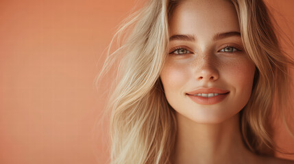 Fototapeta premium A portrait of a captivating woman whose beauty shines through her radiant smile. 