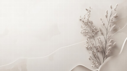 Elegant floral decoration: Delicate sprigs of floral embellishment grace a textured canvas of subdued beige tones, creating a serene and stylish atmosphere for a variety of purposes.