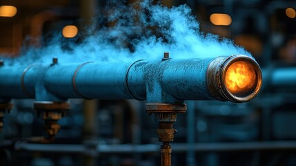 Industrial pipe with steam and fire emanating