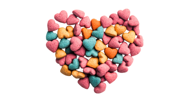 Heart shape made from heart cookies on black, cut out transparent