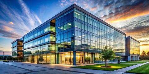 Fototapeta premium Sleek Modern Glass Office Building Exterior Architectural Excellence in Contemporary Design