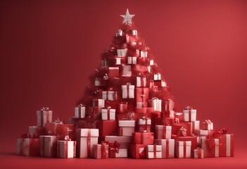 3d rendering made gift creative boxes tree background red christmas concept decoration idea box colours decorative birthday merry ornament confetti celebrate design happy jackpot anniversary