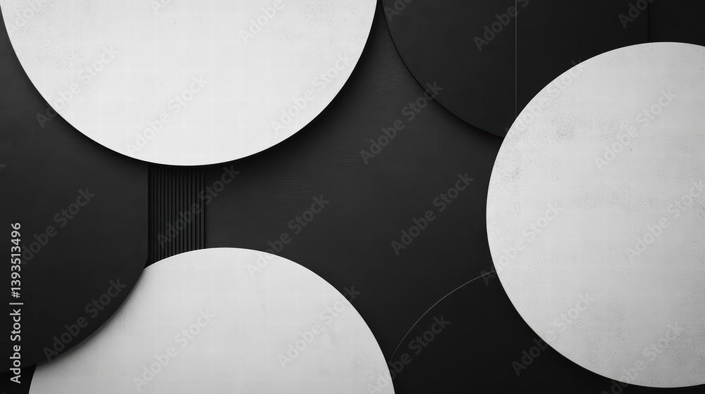Poster abstract circular design: a visually striking composition of black and white circles, expertly arran
