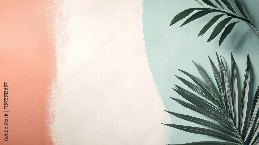 Aufkleber pastel botanical calm: a delicate composition of palm fronds on a minimalist backdrop, creating a so