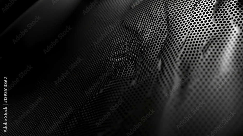 Poster black perforated sheet: a close-up shot of a textured, abstract background created by a black perfor