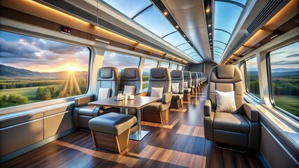 Fototapeta premium Experience Unrivaled Luxury on a Modern HighSpeed Train FirstClass Interior Design for a Smooth and Comfortable Journey