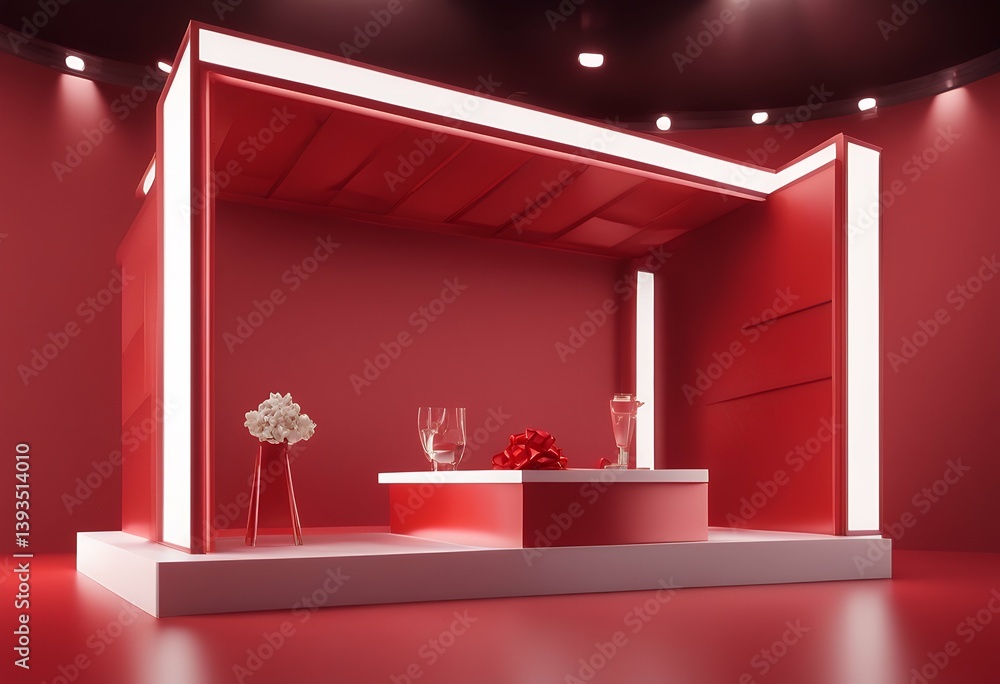 Aufkleber 3d bow booth blank background red rendering box stage conceptual minimal stand display gift ribbon i