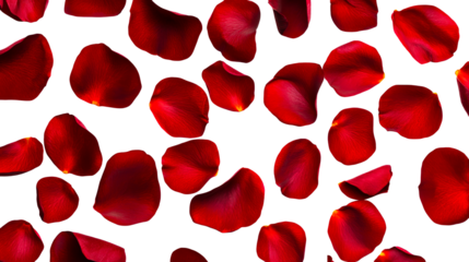 Scattered Red Rose Petals on a Black Background, cut out transparent