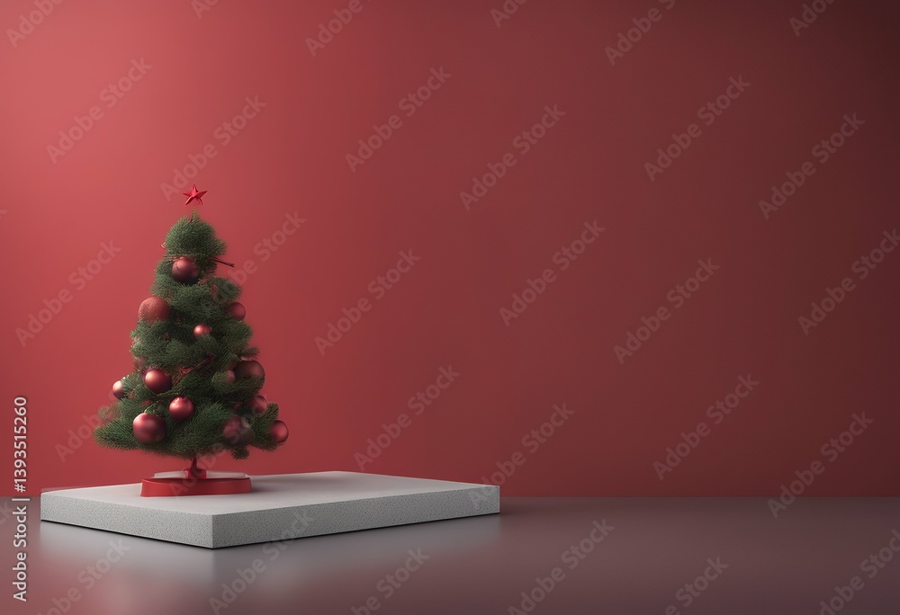 Poster realistic christmas display 3d empty studio stand red backdrop render material background cement con
