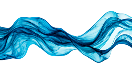 Abstract blue smoky waves on black background, cut out transparent