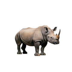 Fototapeta premium Rhinoceros standing in profile with two horns visible, transparent background