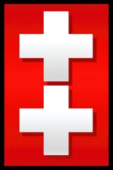 Fototapeta premium Abstract red composition with white crosses and negative space