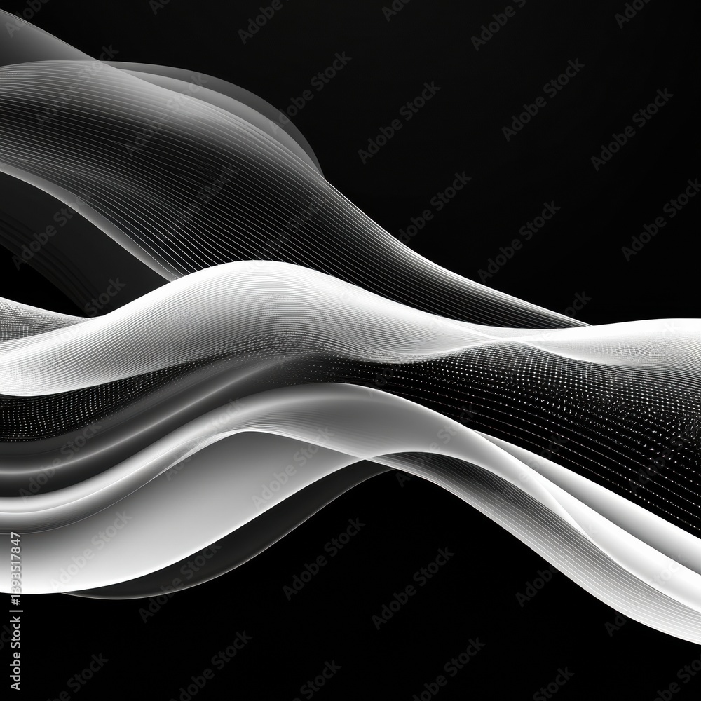 Fototapete Flowing abstract black and white waves create smooth motion with minimal design and high contrast in a dynamic visual experience