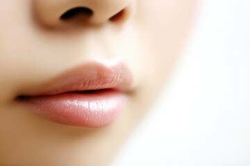 Obraz premium Close-up of young asian female's lips with natural makeup