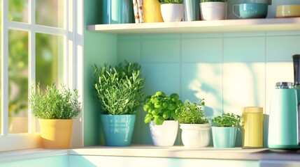  Sunny kitchen windowsill with potted herbs and colorful decor for home gardening inspiration