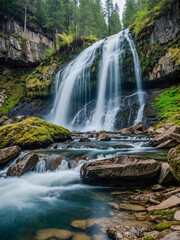 Obraz premium Pilj Waterfall cascading from rocks in a mountain forest