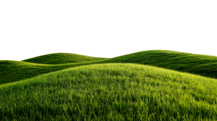 Scenic green grassy rolling hills with smooth green grass, cut out transparent