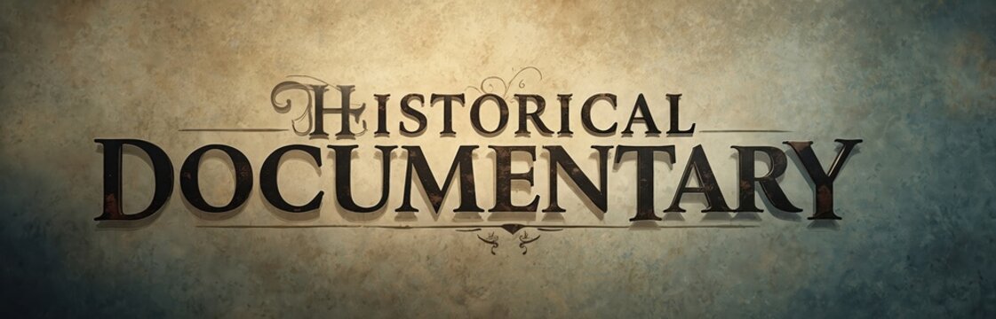 Header image for historical documentary. Aged, distressed text on a faded grunge background, with a cloudy lighting effect for a somber mood. Great title card for history films.
