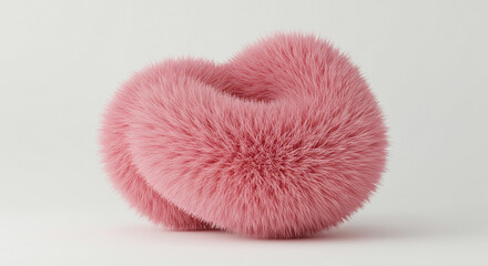 A soft blush pink fur sculpture, intertwined in a gentle embrace, evokes feelings of warmth and comfort against a minimalist white backdrop.