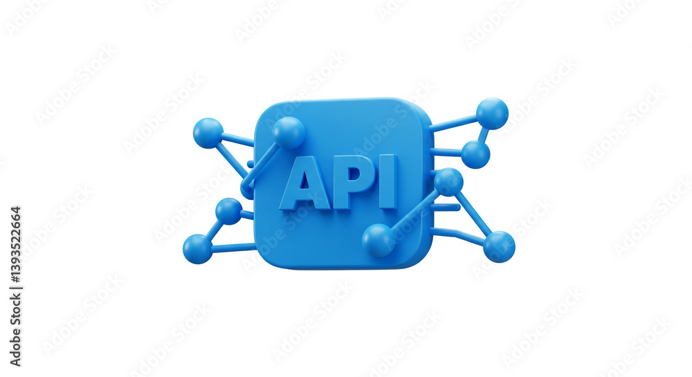 Poster the vibrant blue api connection, symbolizing seamless data flow and integration, rendered in a playf