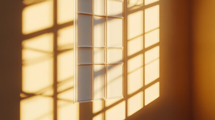 Sunlight casts shadows on a white wall panel