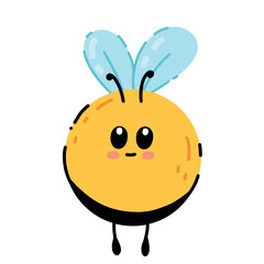 Obraz premium Cute cartoon vector illustration in doodle style. Funny little bee. A spring icon for a children's postcard