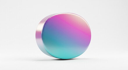 Fototapeta premium A dreamy pastel disc, a vibrant symbol of imagination and creativity, showcasing a smooth gradient from pink to teal against a clean white background.