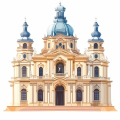 Obraz premium Explore Baroque Cathedral Architecture: Ornate Design with Spires and Domes - A Historic Christian Landmark for Tourism