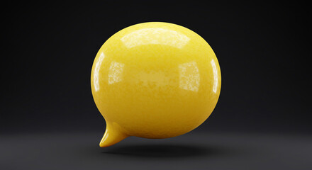 A vibrant yellow speech bubble, a cheerful symbol of communication and connection, floats against a dark background, showcasing a glossy, almost juicy texture.
