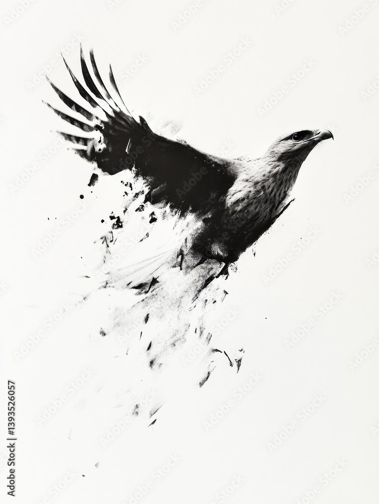 Aufkleber Hawk in dynamic dive showcasing powerful feathers in motion against a white background