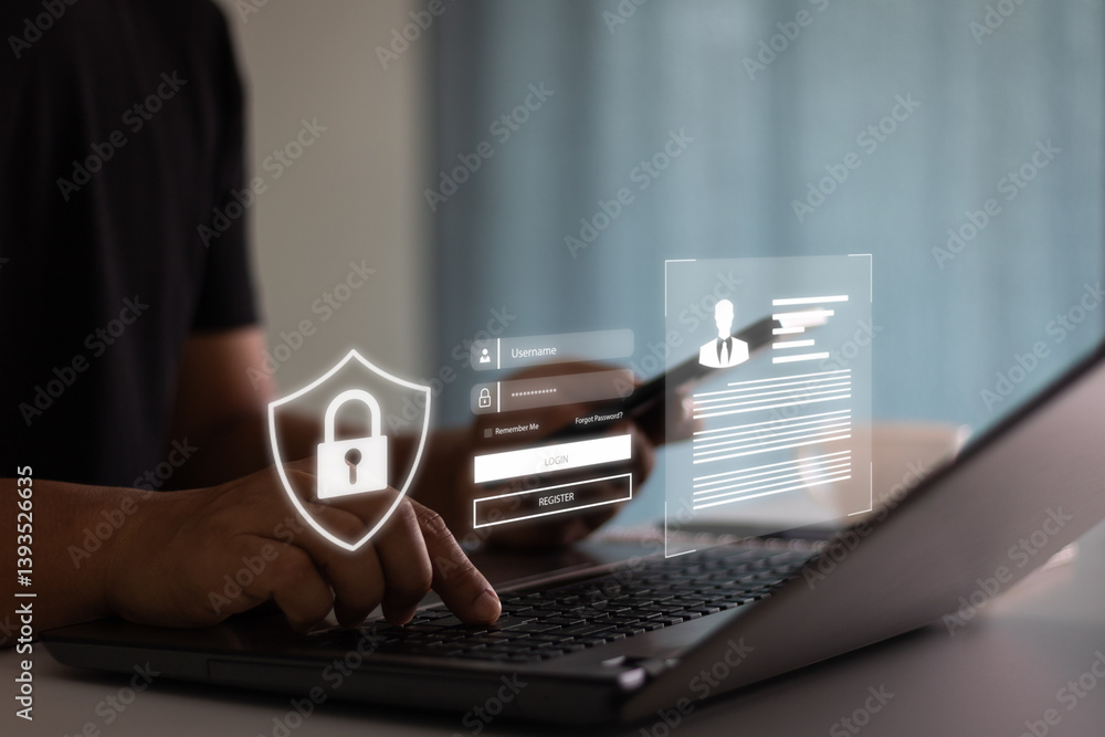 Leinwandbilder secure access data protection concept. business man hand to access privacy profile on account in the