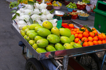 Fresh fruits on display at a local market in Vietnam